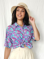 Viscose vintage blouse met paarse bloemen | L