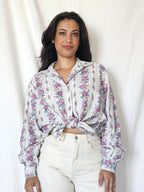 Handwerk katoenen vintage blouse met rozen | XXL