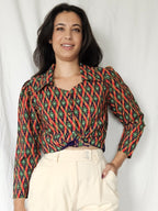 Vintage blouse met gekleurde ruiten | XS