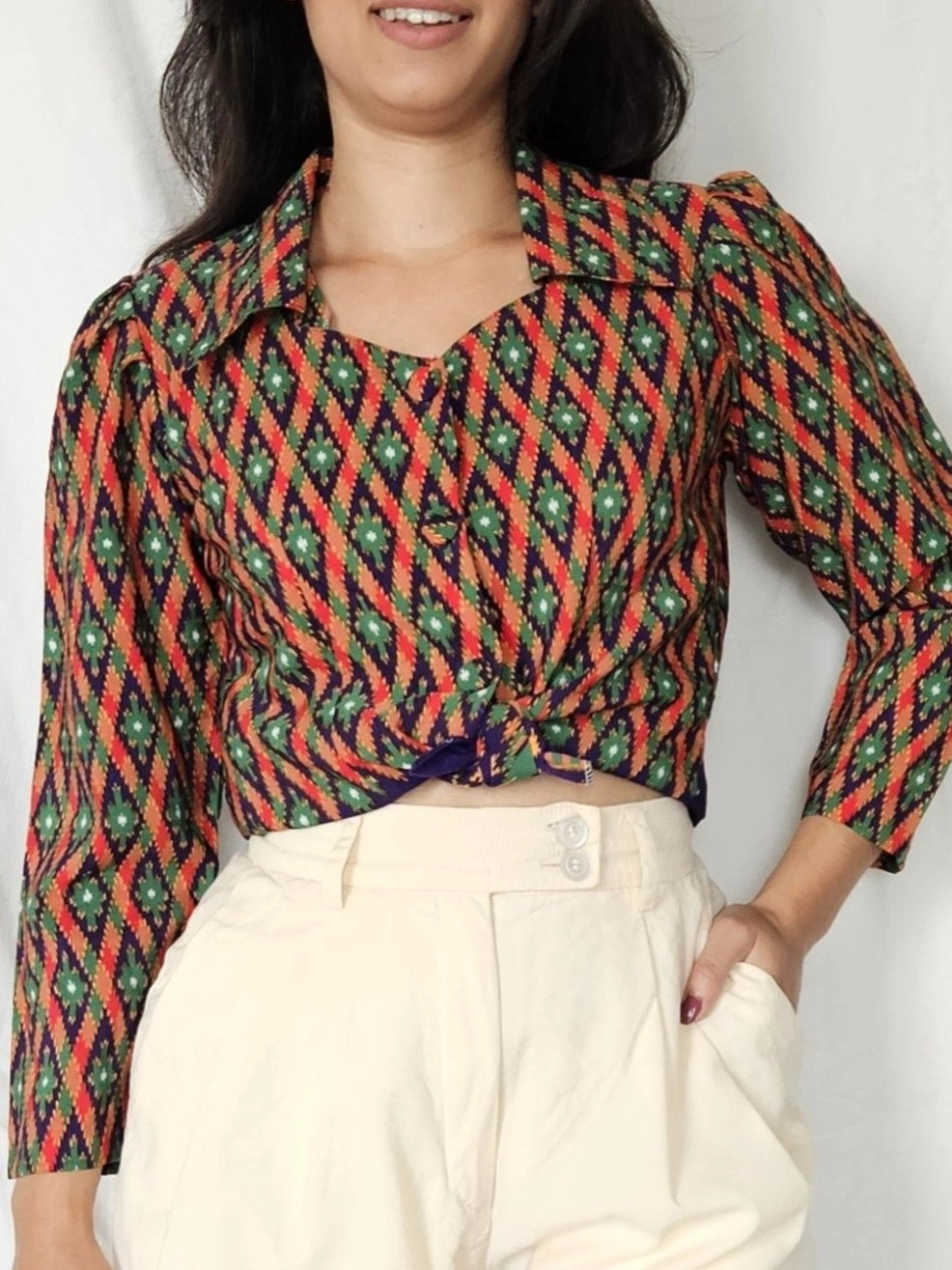 Vintage blouse met gekleurde ruiten | XS