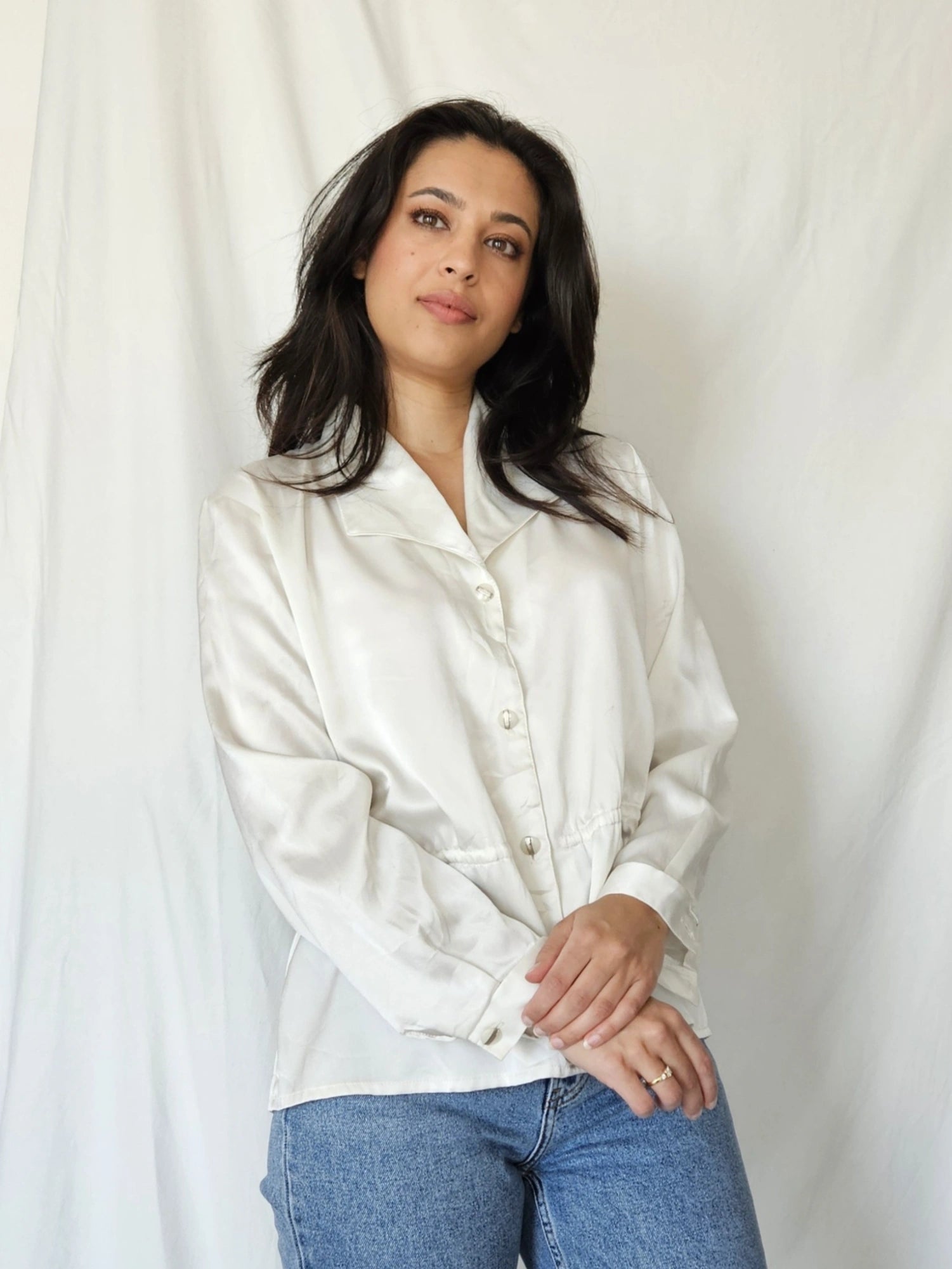 Witte silky vintage blouse | M