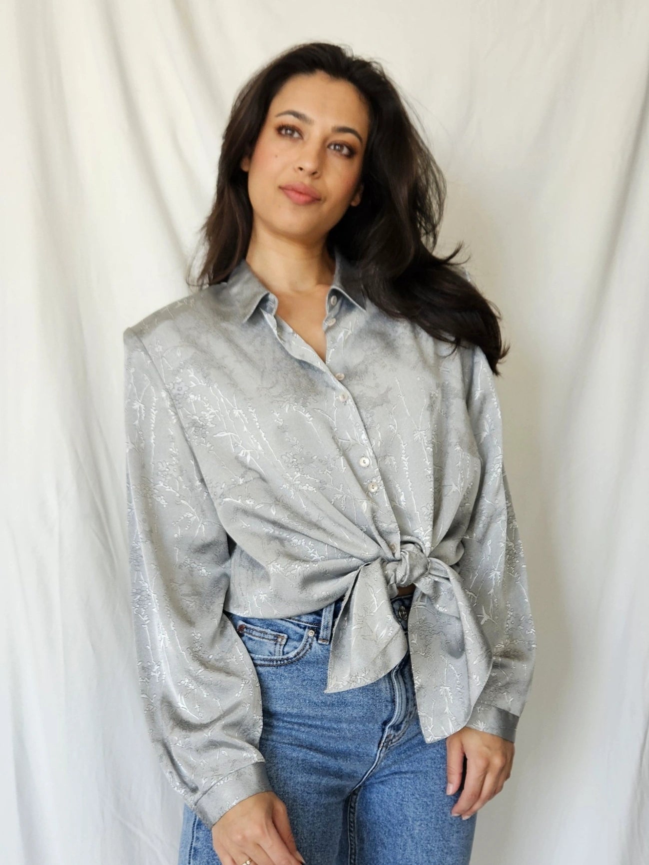 Zilvergrijze vintage blouse | XL