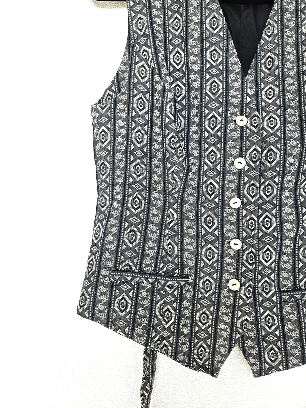 Katoenen vintage gilet met witte borduursels | M/L