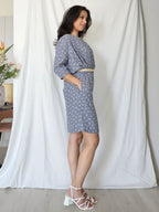 Blauwgrijze viscose vintage jurk | M