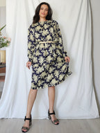 Donkerblauw met gouden vintage jurk | XXL