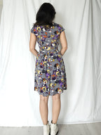 Grijze vintage jurk met funky print | XS