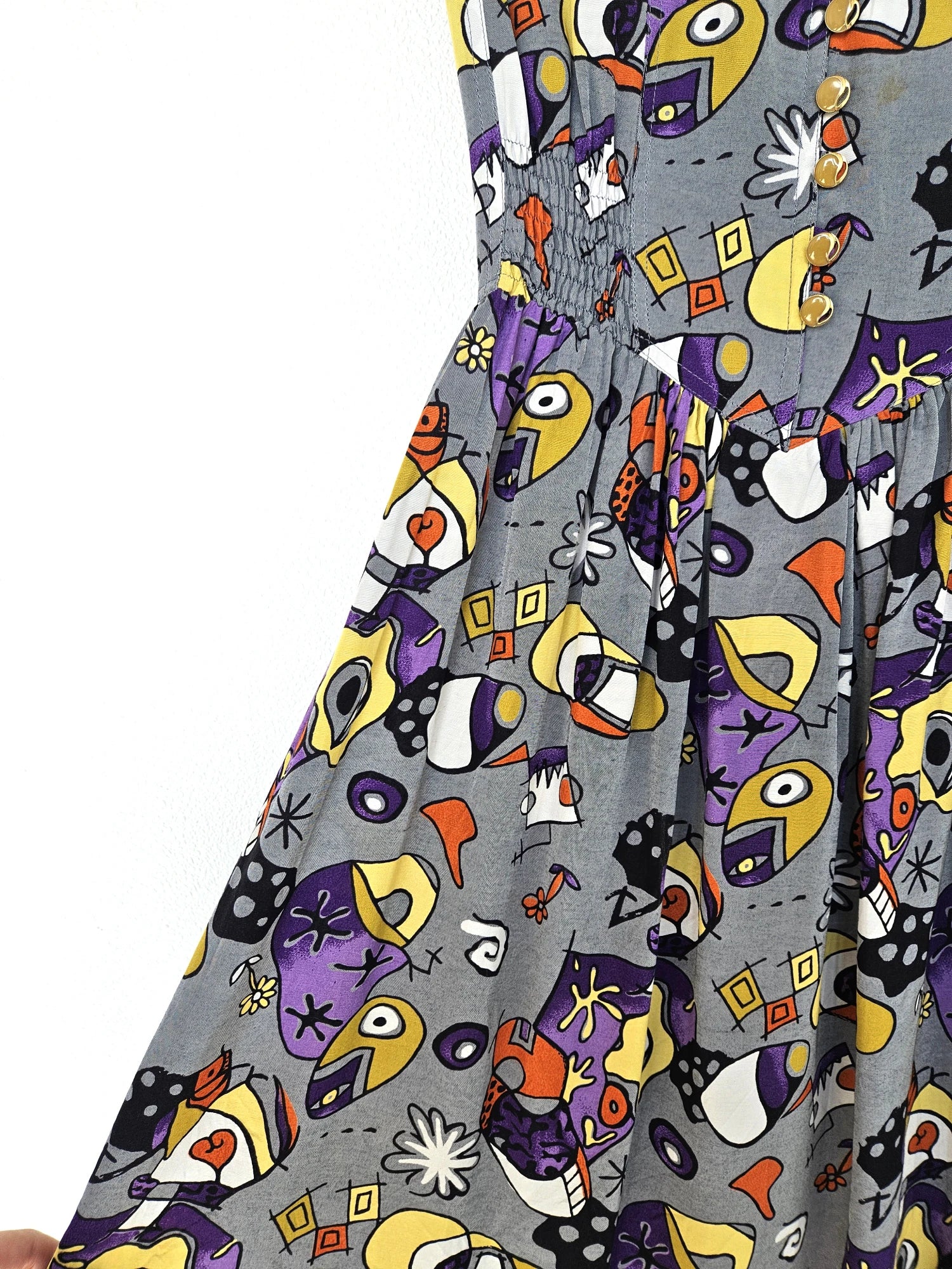 Grijze vintage jurk met funky print | XS