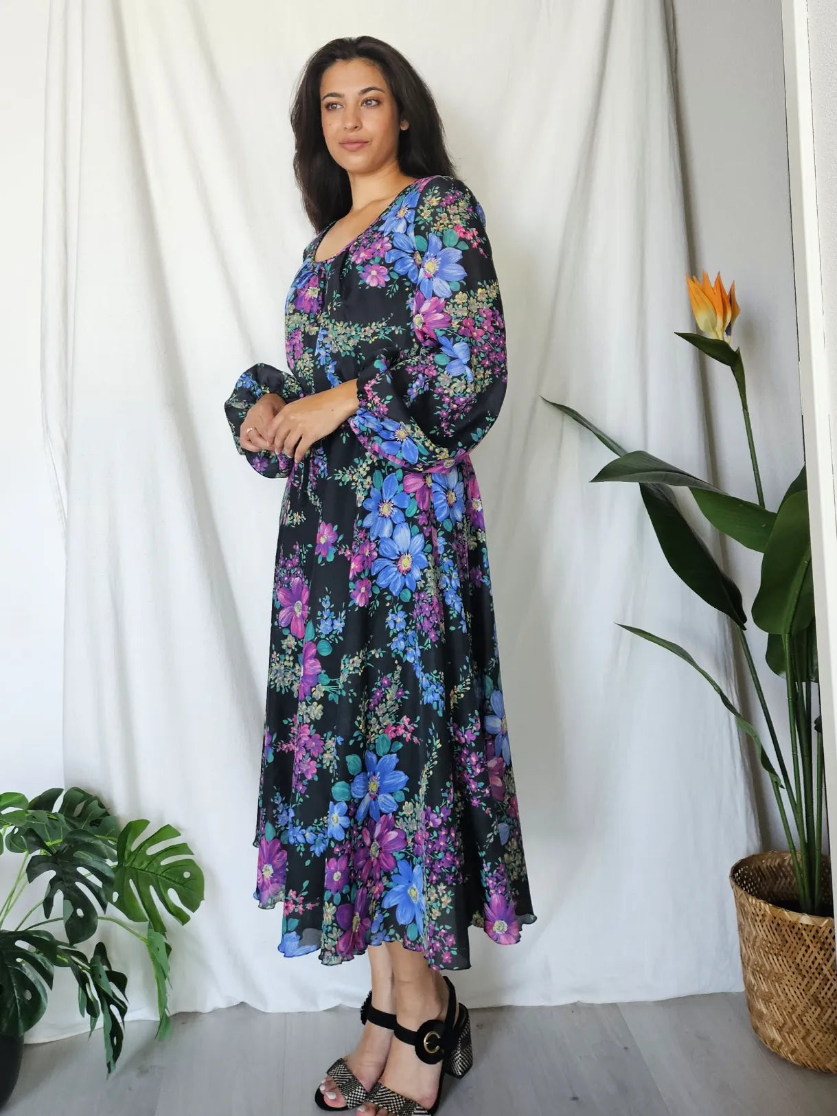 Lange boho vintage bloemenjurk | M