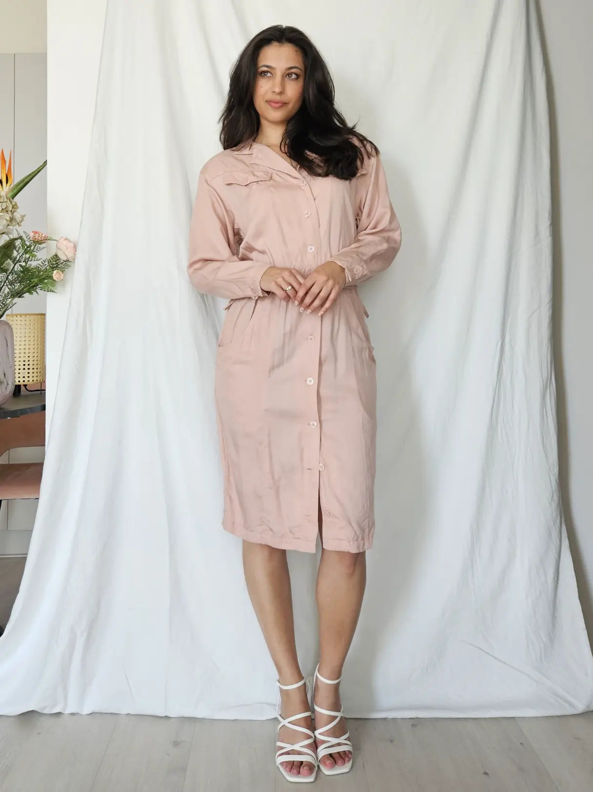 Lichtroze viscose vintage jurk | L