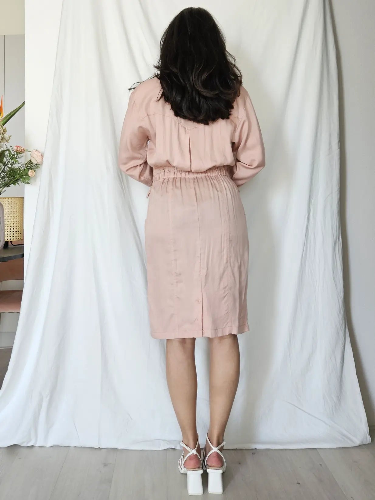 Lichtroze viscose vintage jurk | L
