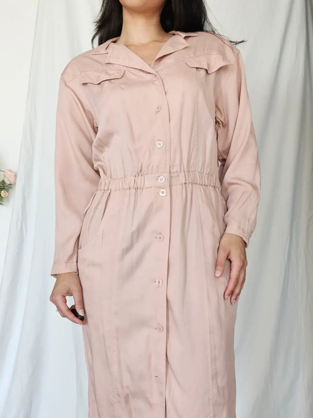 Lichtroze viscose vintage jurk | L