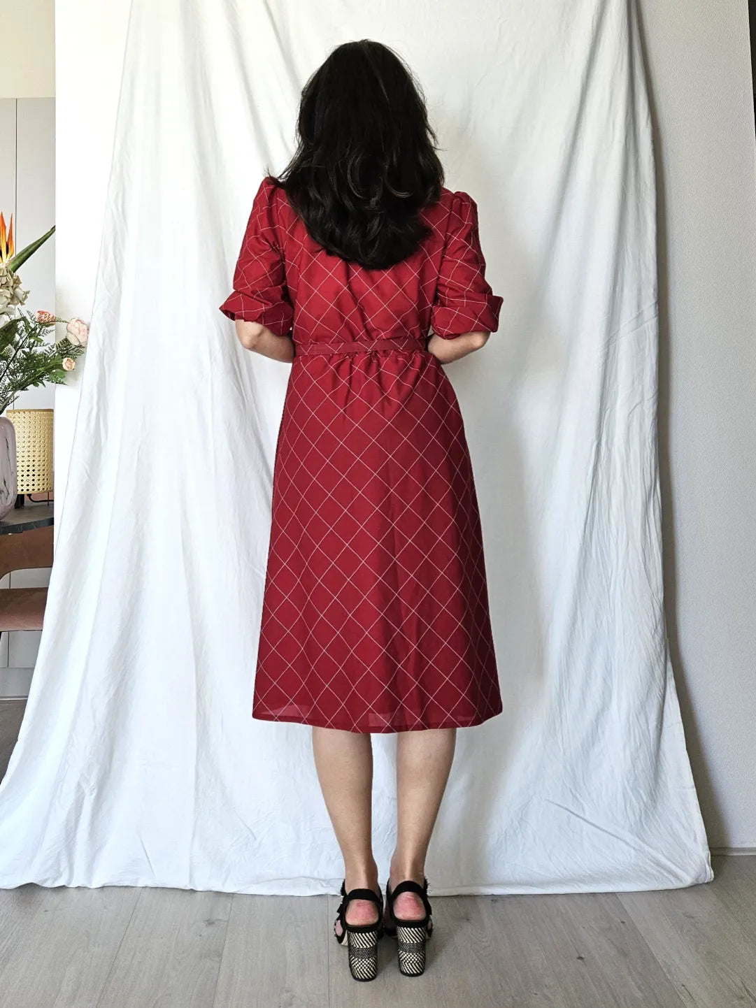 Rode geruite vintage jurk | M