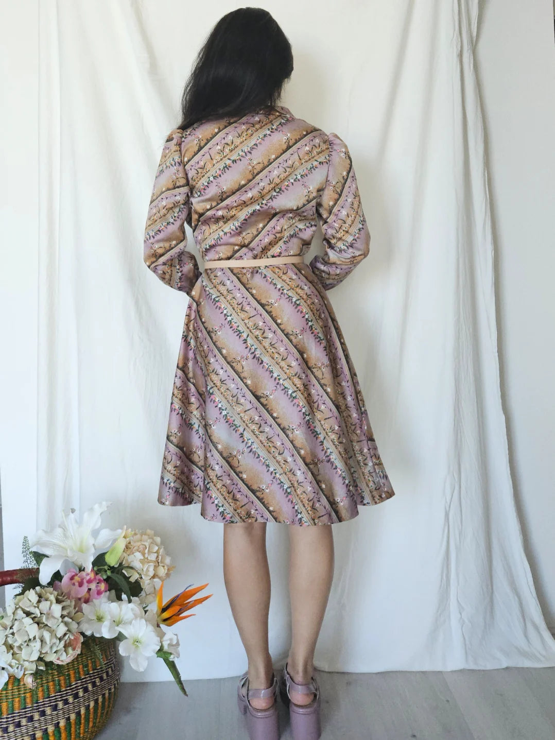 Vintage jurk met strepen en bloemen | M