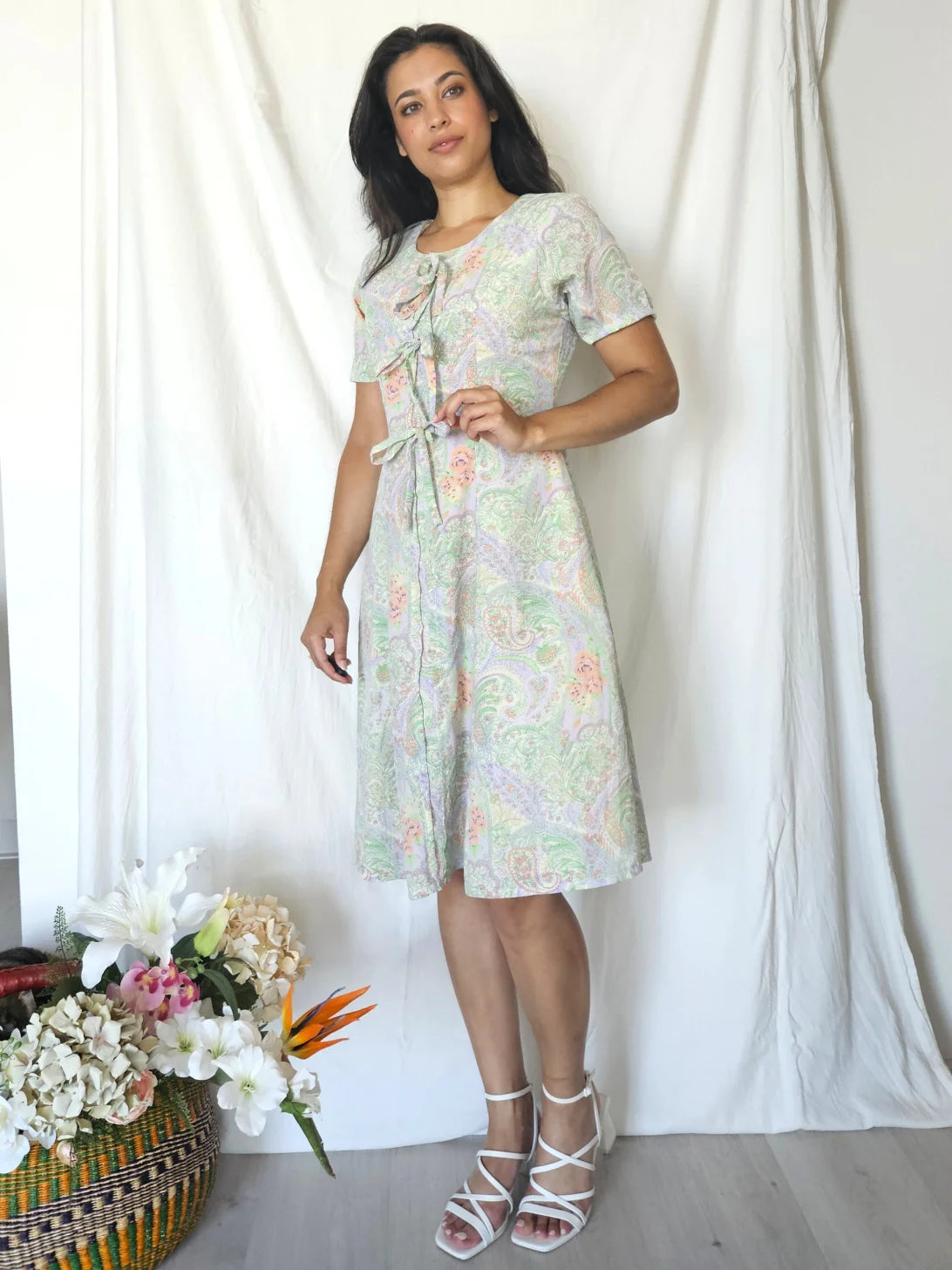 Zomerse vintage jurk met strikjes | S