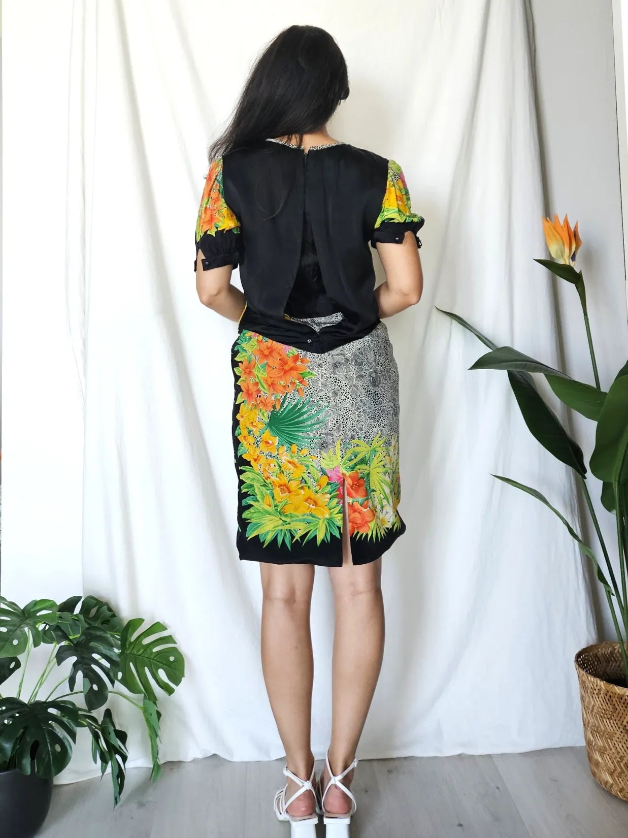 Tropische vintage overslag jurk | XS/S