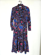 Vintage jurk van viscose met paisley en bloemen | S/M