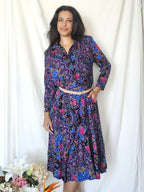 Vintage jurk van viscose met paisley en bloemen | S/M