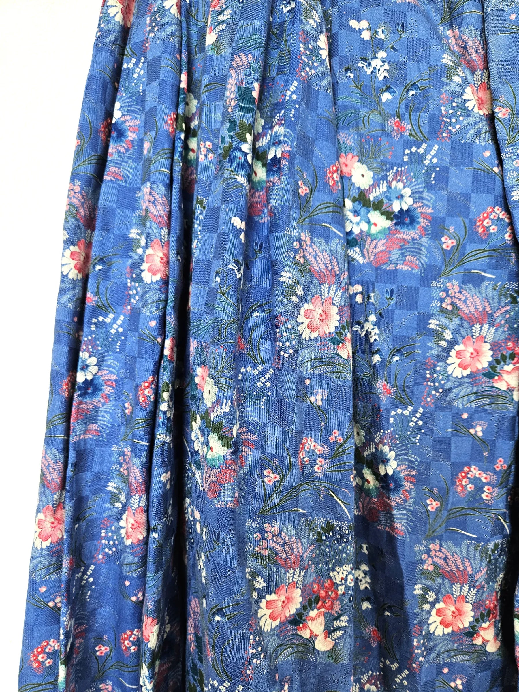 Blauwe vintage rok met roze bloemen | XXL/3XL