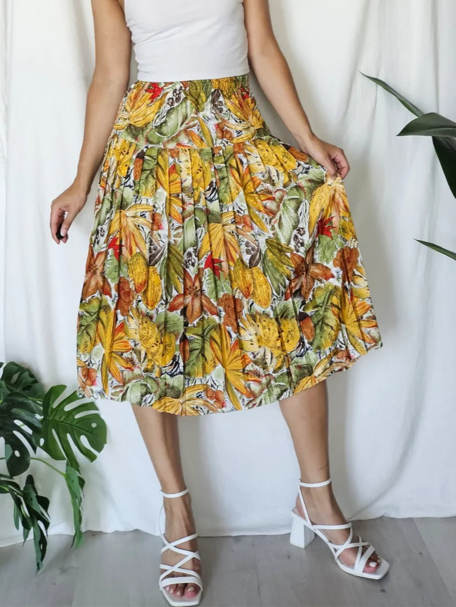 Vintage plooirok met bonte bloemenprint | M
