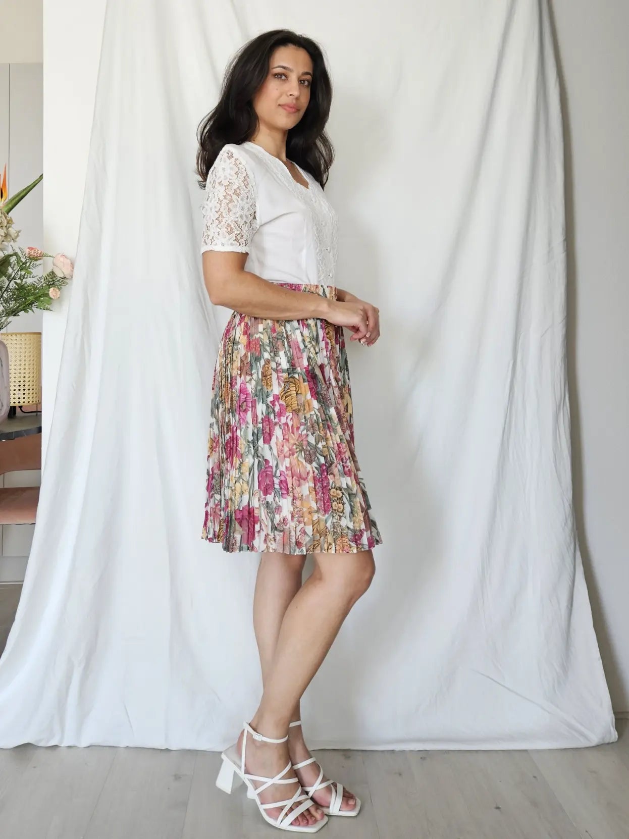 Vintage plooirok met bloemenprint  | L