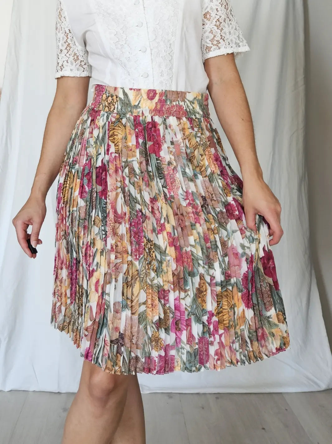 Vintage plooirok met bloemenprint  | L