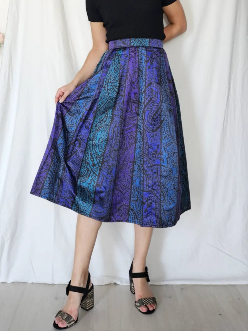 Vintage A-lijn rok paars met blauw  | M