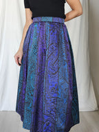 Vintage A-lijn rok paars met blauw  | M