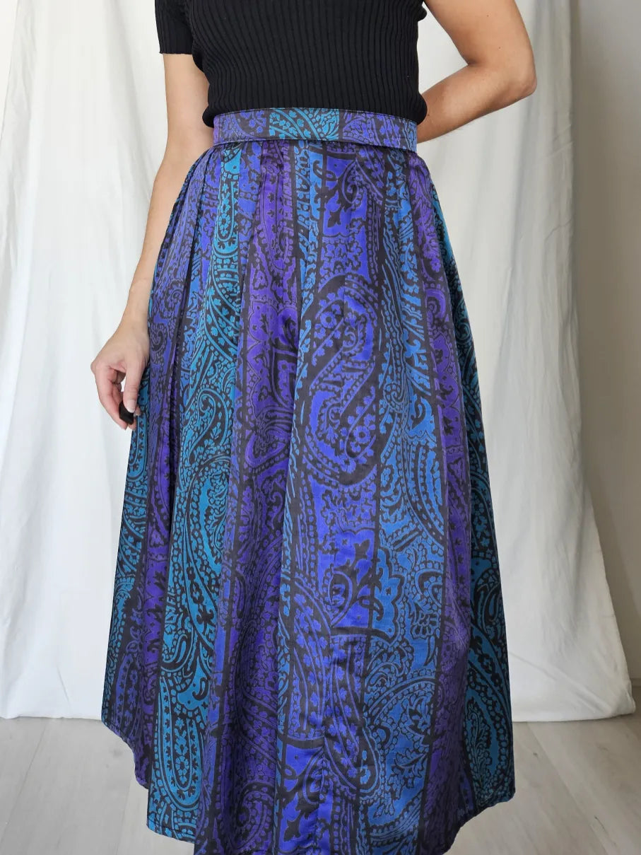 Vintage A-lijn rok paars met blauw  | M