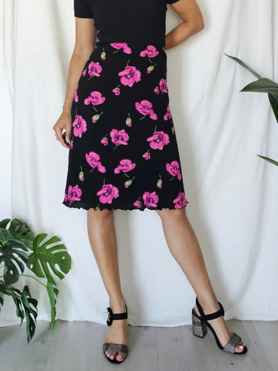 Viscose vintage rok met paarse bloemen | XXL