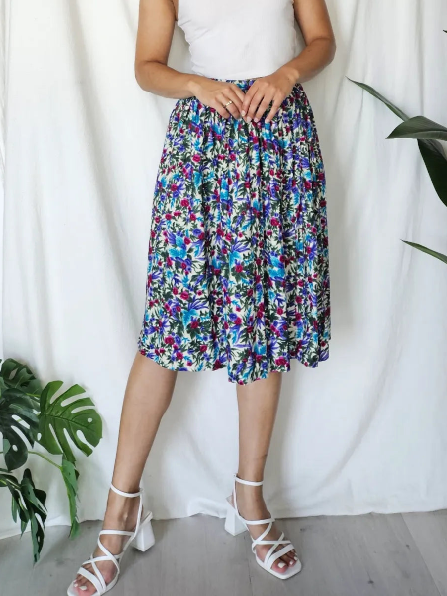 Zachte viscose rok met bloemen bladeren | S/M