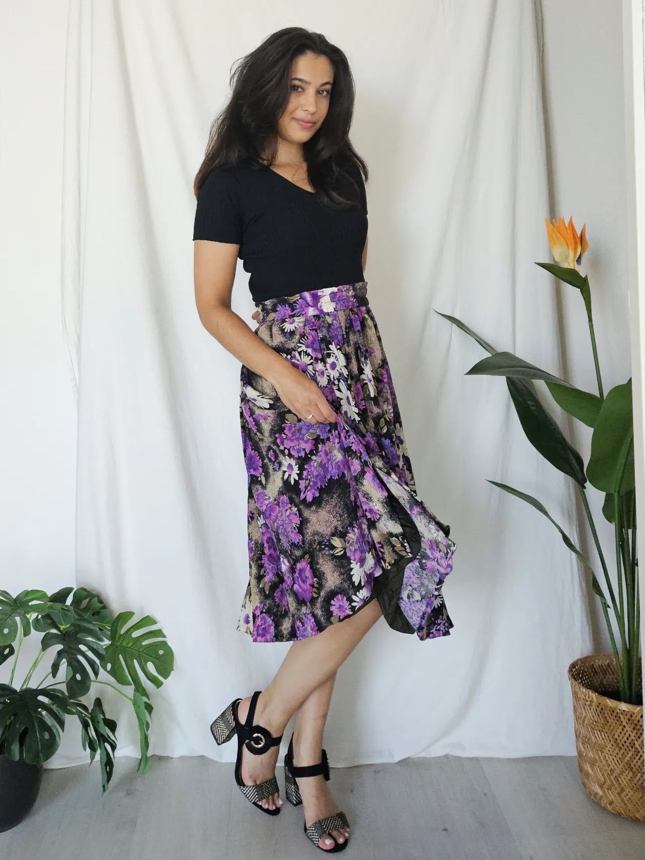 Viscose vintage rok met rijke print | XL