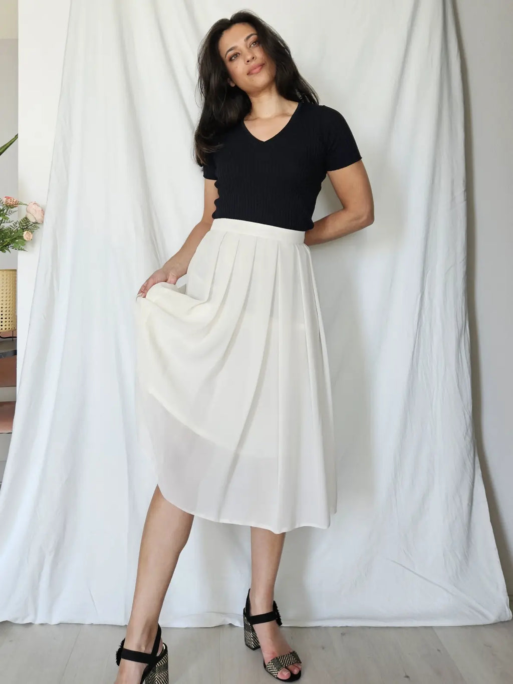 Chique witte vintage plooirok | XL
