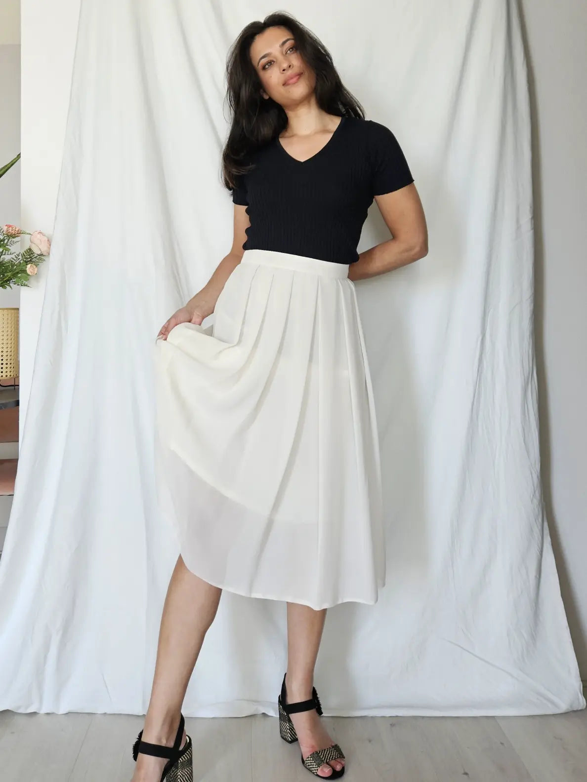 Chique witte vintage plooirok | XL
