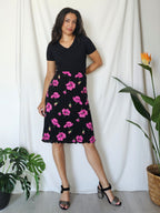 Viscose vintage rok met paarse bloemen | XXL