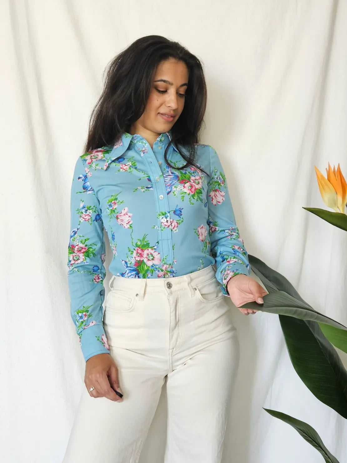 70s silky jersey top met bloemen | S