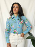 70s silky jersey top met bloemen | S