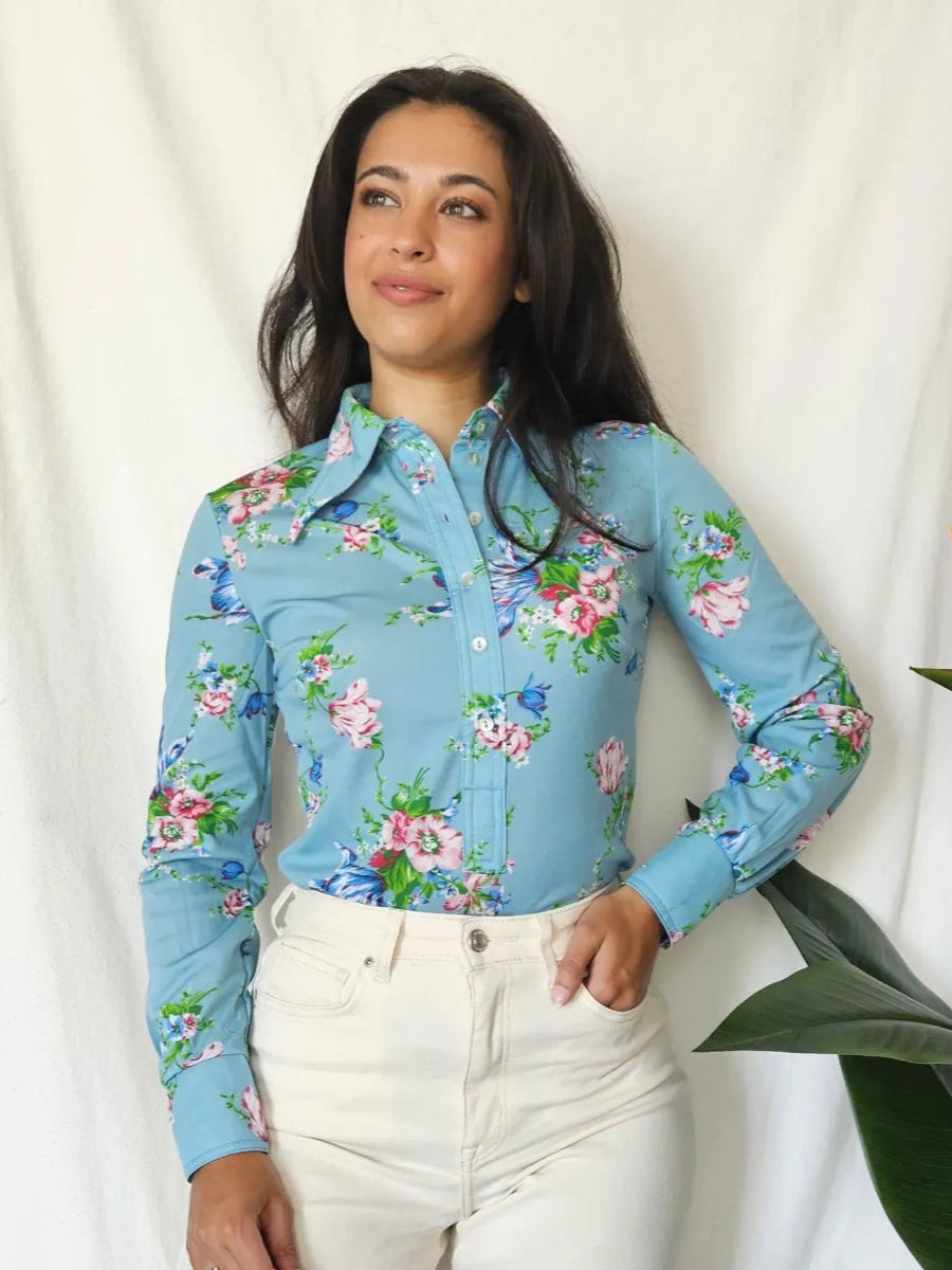 70s silky jersey top met bloemen | S