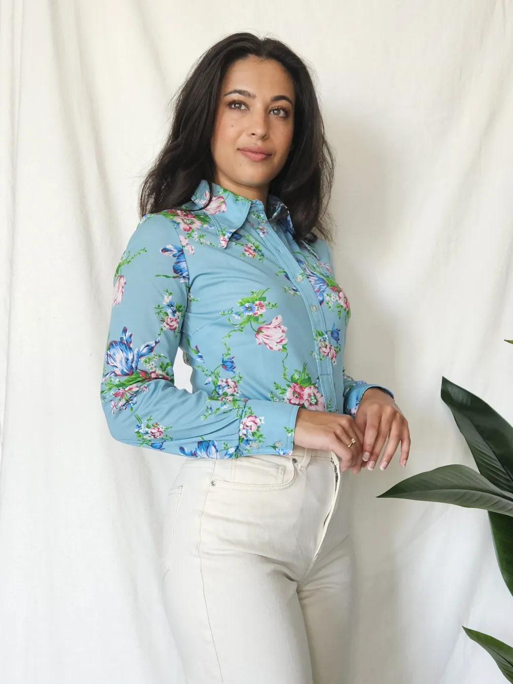 70s silky jersey top met bloemen | S