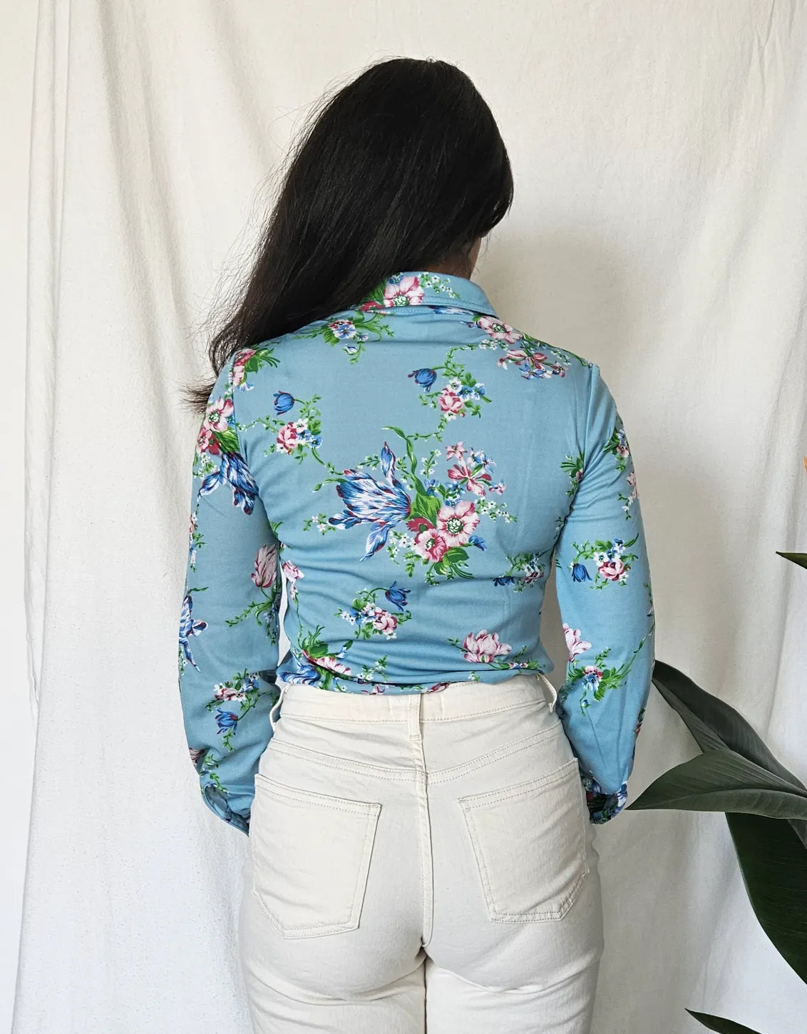 70s silky jersey top met bloemen | S