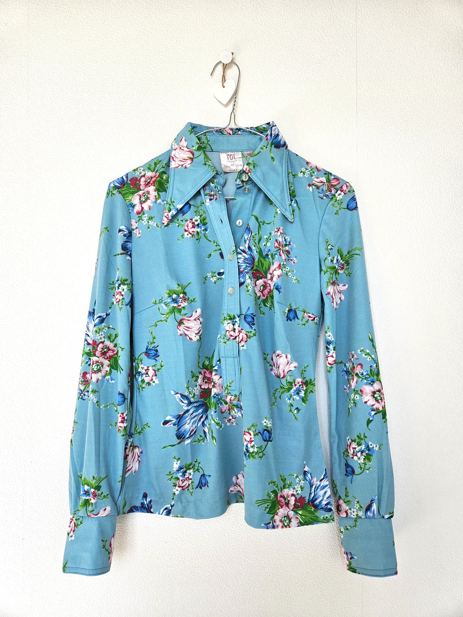 70s silky jersey top met bloemen | S