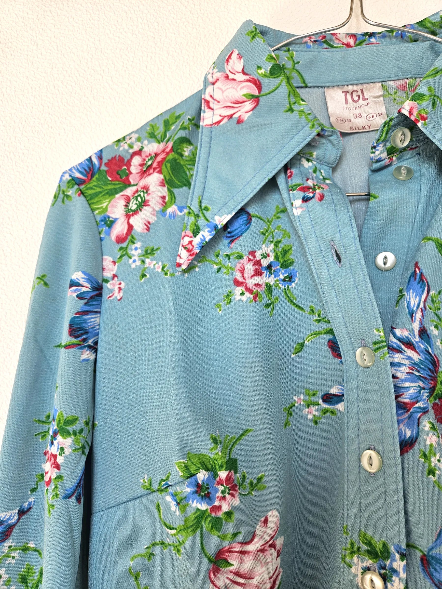 70s silky jersey top met bloemen | S