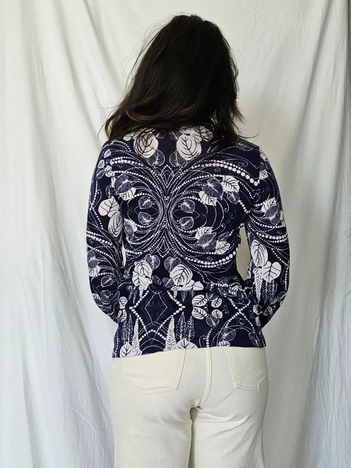 70s katoenen jersey top donkerblauw | S