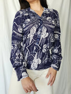 70s katoenen jersey top donkerblauw | S