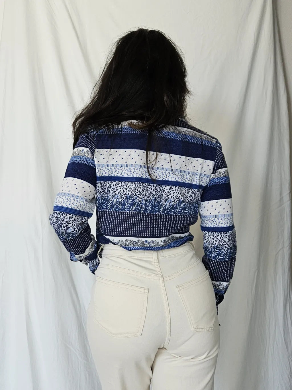 70s katoenen jersey top blauwe strepen | L