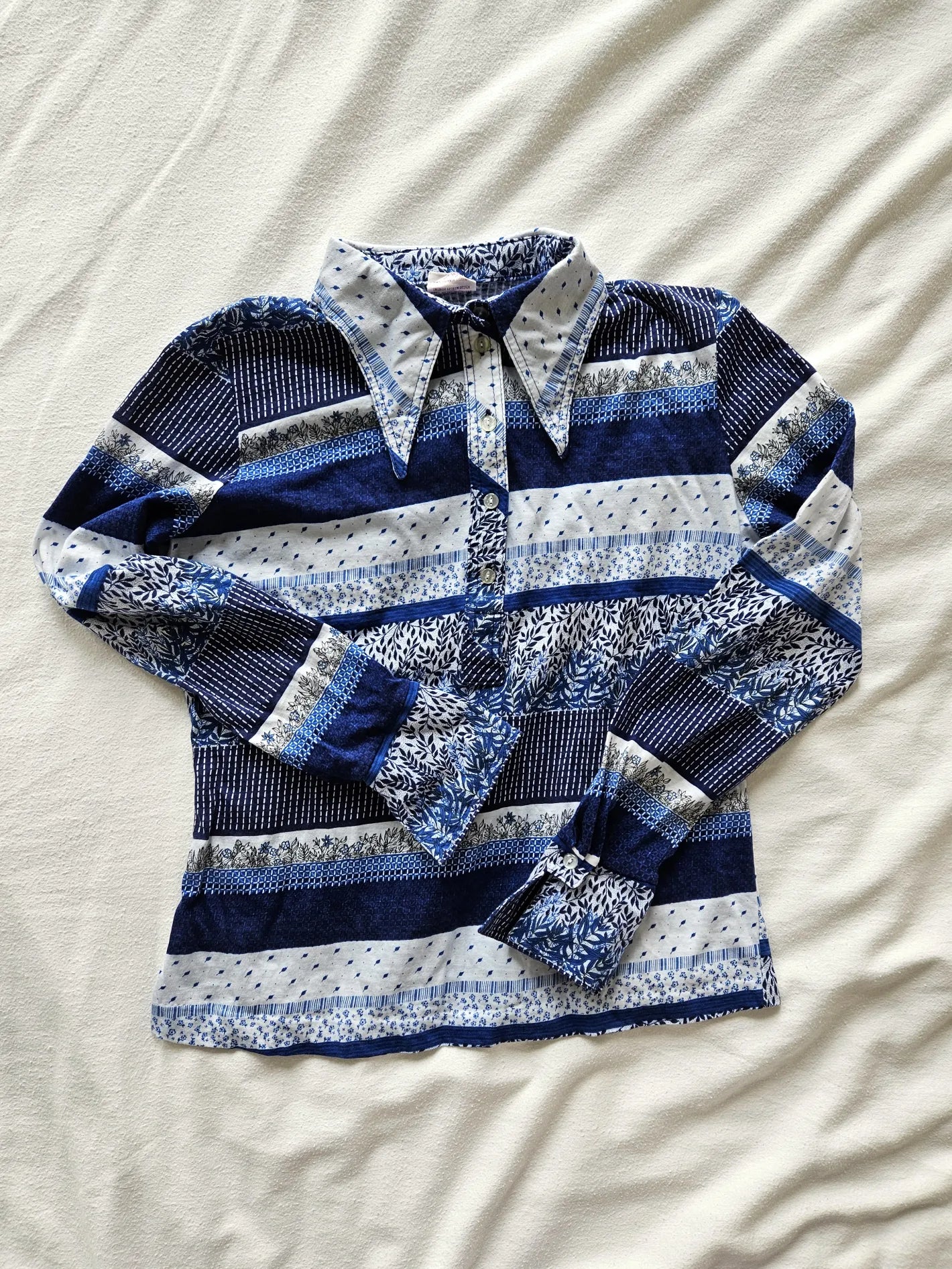 70s katoenen jersey top blauwe strepen | L