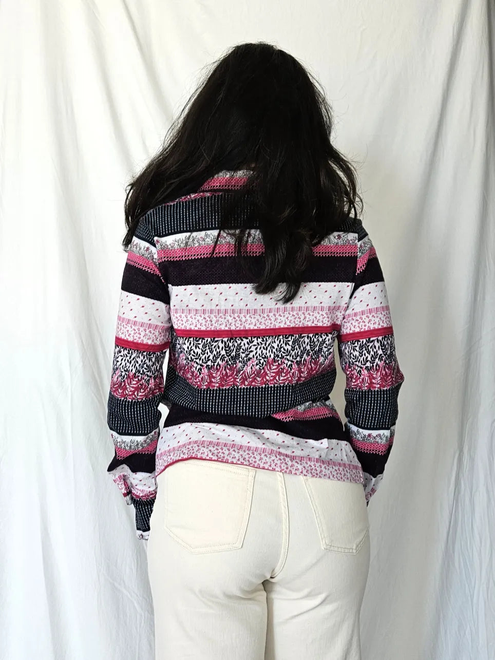 70s katoenen jersey top roze strepen | M