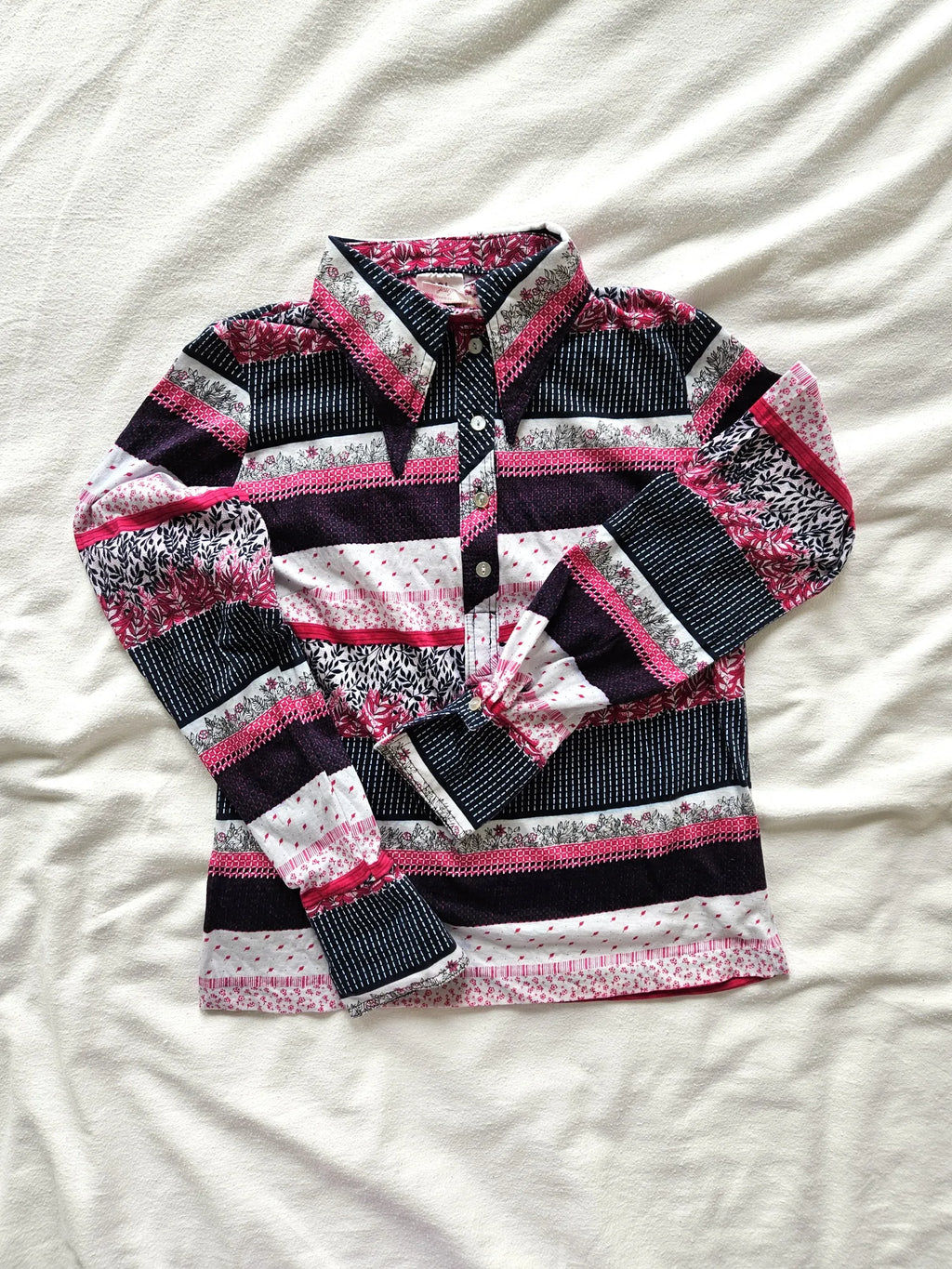 70s katoenen jersey top roze strepen | M