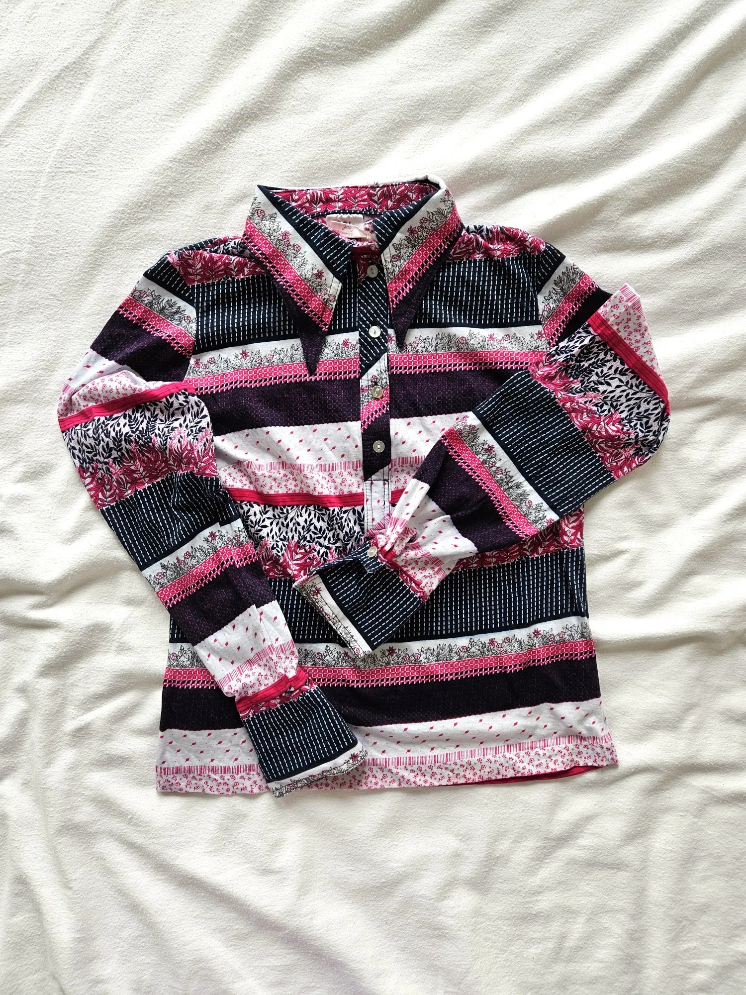 70s katoenen jersey top roze strepen | M