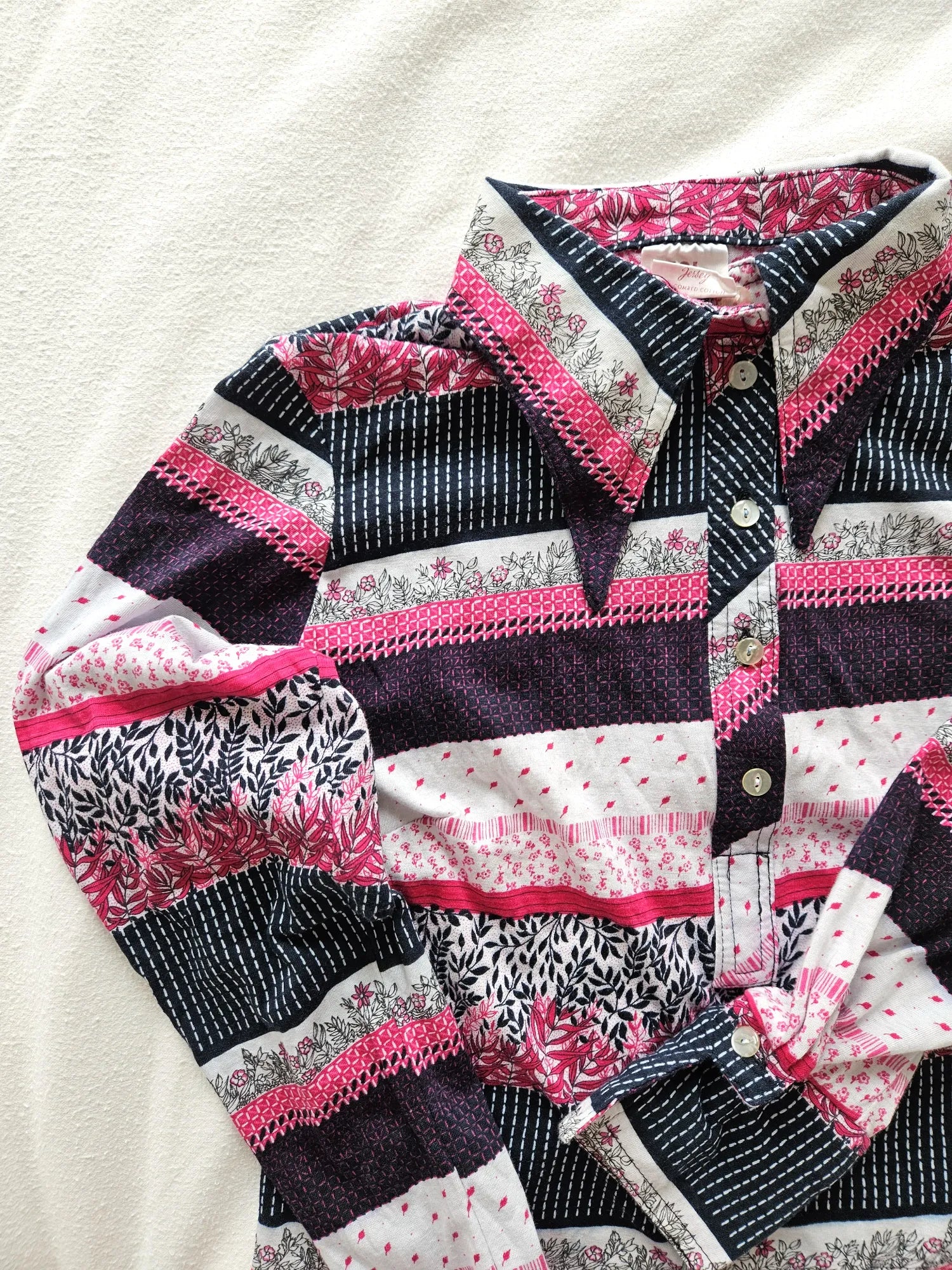 70s katoenen jersey top roze strepen | M