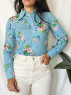 70s silky jersey top met bloemen | S